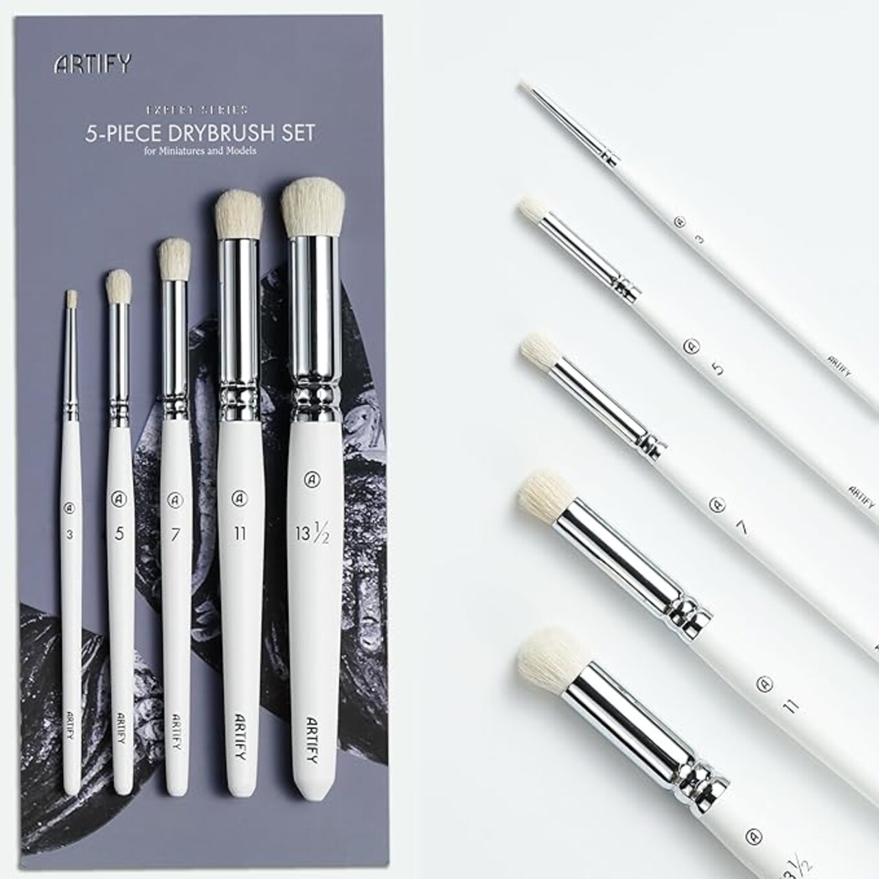 ARTIFY Drybrush Set of 5 Sizes: Expert Series Dry Brush for Effortless Miniature, Model, Ceramics, Citadel Painting - Hobby Detail Small Acrylic Oil Paint Brushes for Tabletop & Wargames Miniatures